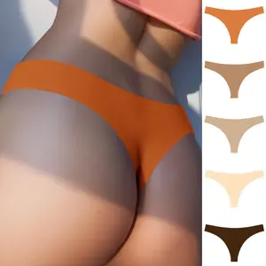 Hotcom Women's Seamless Low-Waist Thong Lingerie 5-Pack - Elegant, Minimalist, Sexy, Soft Nylon T-Back Plus Size No-Show Panties, 80% Polyamide 20% Spandex, Everyday Comfort Wear