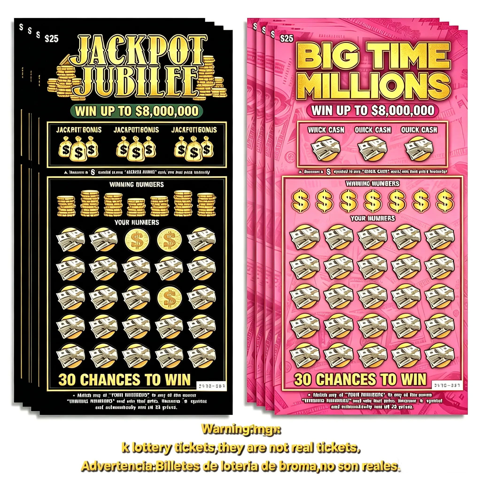 Big Time Money Fake Scratch Off Lottery Tickets, 2 Styles Realistic Prank Lottery Cards for Birthday Party Surprise, Bachelor Party Game Props, Novelty Gift Prank Supplies