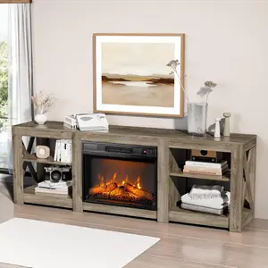 Karlhome Fireplace TV cabinet with fireplace core, With electric fireplace can accommodate up to 70 inches TV, suitable for living room, bedroom, 70 inches double-sided cross fireplace cabinet and 23 inches fireplace core