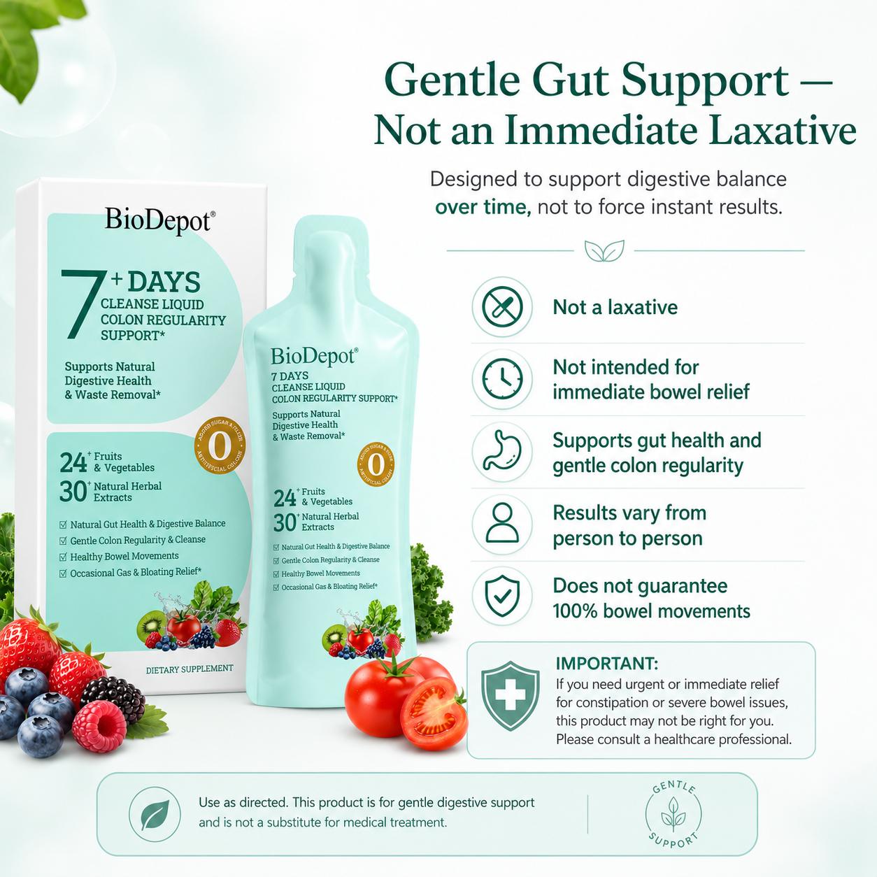 Biodepot 7 Day Cleanse Natural Liquid Probiotic Dietary Supplement,  Digestive Aid for Gut Health & Metabolism Support