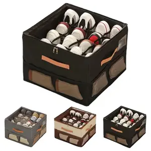 Stackable Shoe Storage Box with Transparent Lid and Handle, Space-Saving Foldable Closet Shoe Organizer for High Heels & Sneakers, Under-Bed Shoe Rack