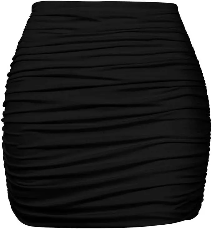 VIRTILA Women's Low-Rise Pleated Stretchy Polyester Bodycon Mini Skirt - Chic, Preppy, Retro Style for Evening, Work Occasions, Bodycon Cut, Stretchy Fabric