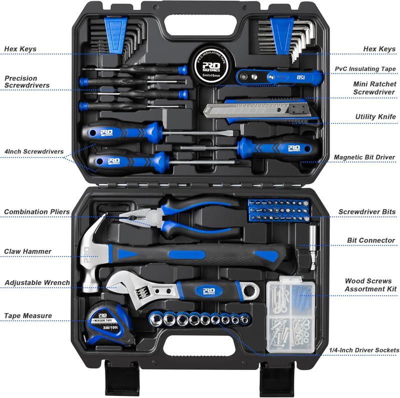 Prostormer 160-Piece Home Repair Tool Set, General Household Hand Tool Kit with Toolbox Storage Case for House, Garage, College Dorm and Office (Blue)
