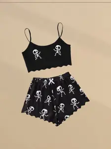 Halloween Skeleton Women's Pajama Set, Sexy Fitted Two-Piece Sleepwear, Perfect for Party or Cozy Night at Home
