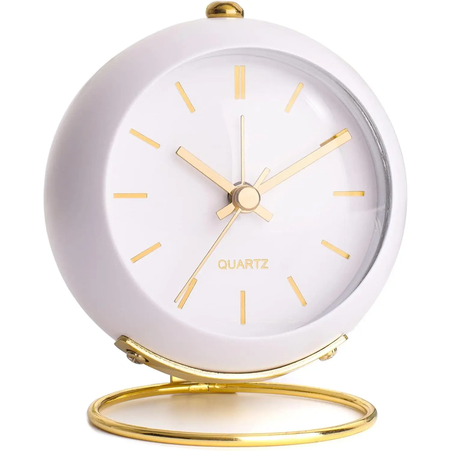 Battery Operated Desk Alarm Clocks with Light,Retro Silent No Ticking Analog Small Clock,Loud Table Clock for Bedside/Bedroom/Kitchen/Office/Travel/Kids/Room Decor Aesthetic Vintage(White)