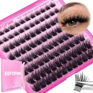 Eefofnn Cluster Eyelash Extensions Set, 50D Fluffy Synthetic Cosmetic Individual Lashes (10-18MM), Natural Volume Daily DIY Eyelash Kit with Bond, Seal & Tweezers