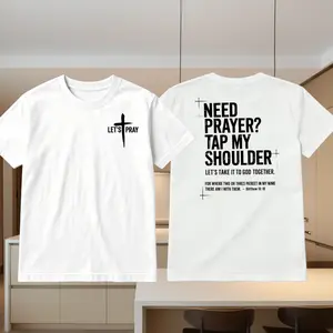 Faith Statement Cotton Tee -Christian women graphic T-shirt; faith-based clothing with “Jesus Let Us Pray” cross print; short-sleeve cotton tee; summer casual loose fit fashion top for women and teens; religious gift; faith tee with short sleeves