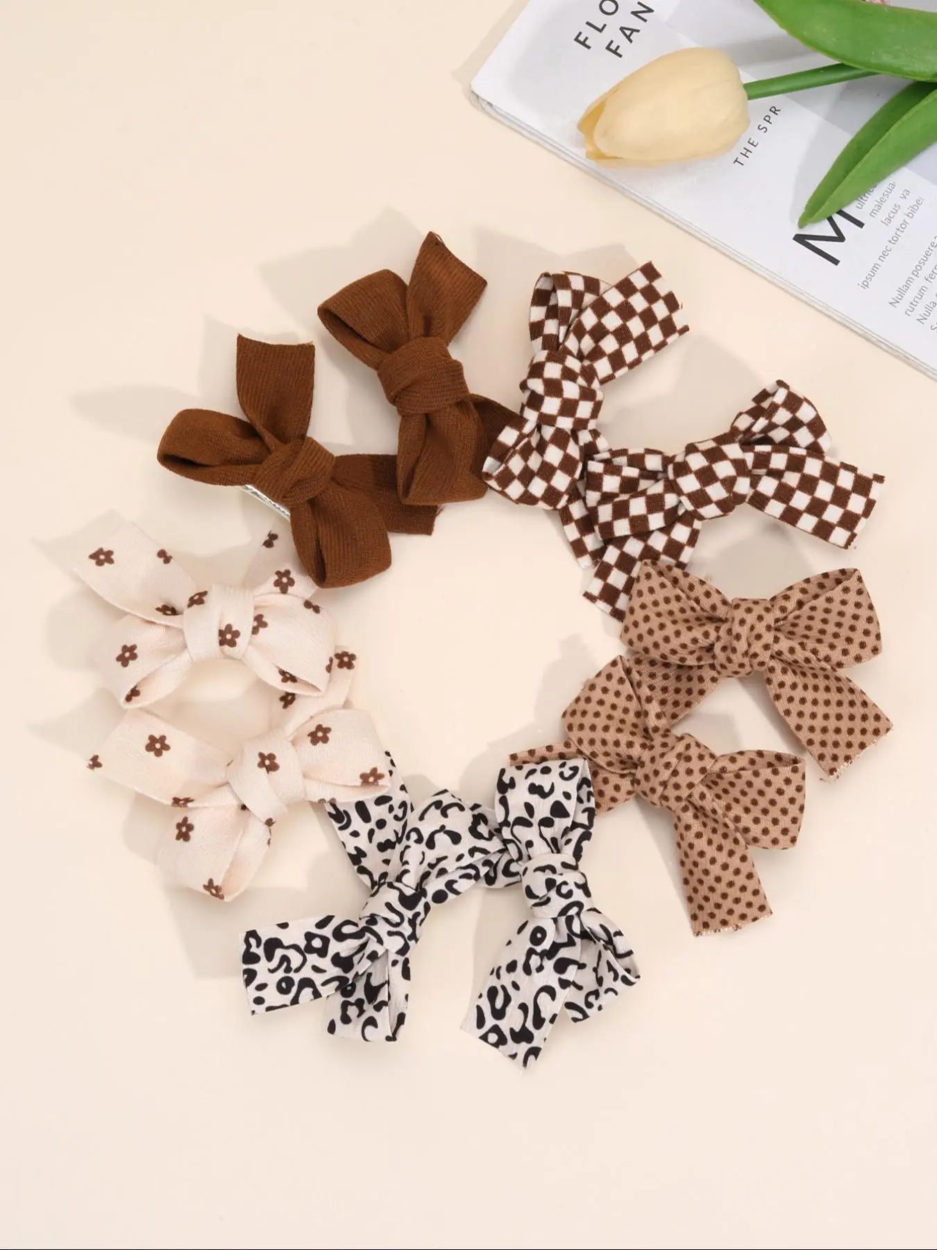 Cute Bow Design Hair Clip, Polka Dot & Floral & Checked & Leopard Pattern Hair Clips Set for Girls, Fashion Hair Accessories for Party, Daily Hair Acc