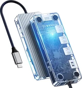 ORICO USB C Docking Station, 6 in 1 Type C Transparent Dock Adapter USB 3.0 5Gbps Ports,4K HDMI,RJ45 Ethernet, Type-C Multiport 100W Power Surply for Laptop/PC/iPaid,Gray