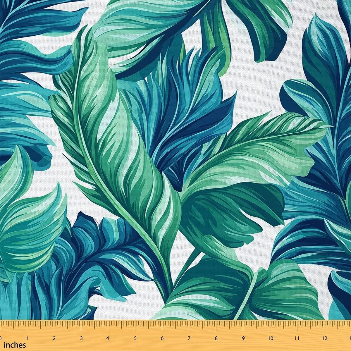 Palm Leaves Fabric Watercolor Tropical Leaf No Stretch Fabrics Sewing Supplies Teal Green Blue Natural Plants Soft Flannel Polyester Fabric DIY Home Accents Pre-Cut