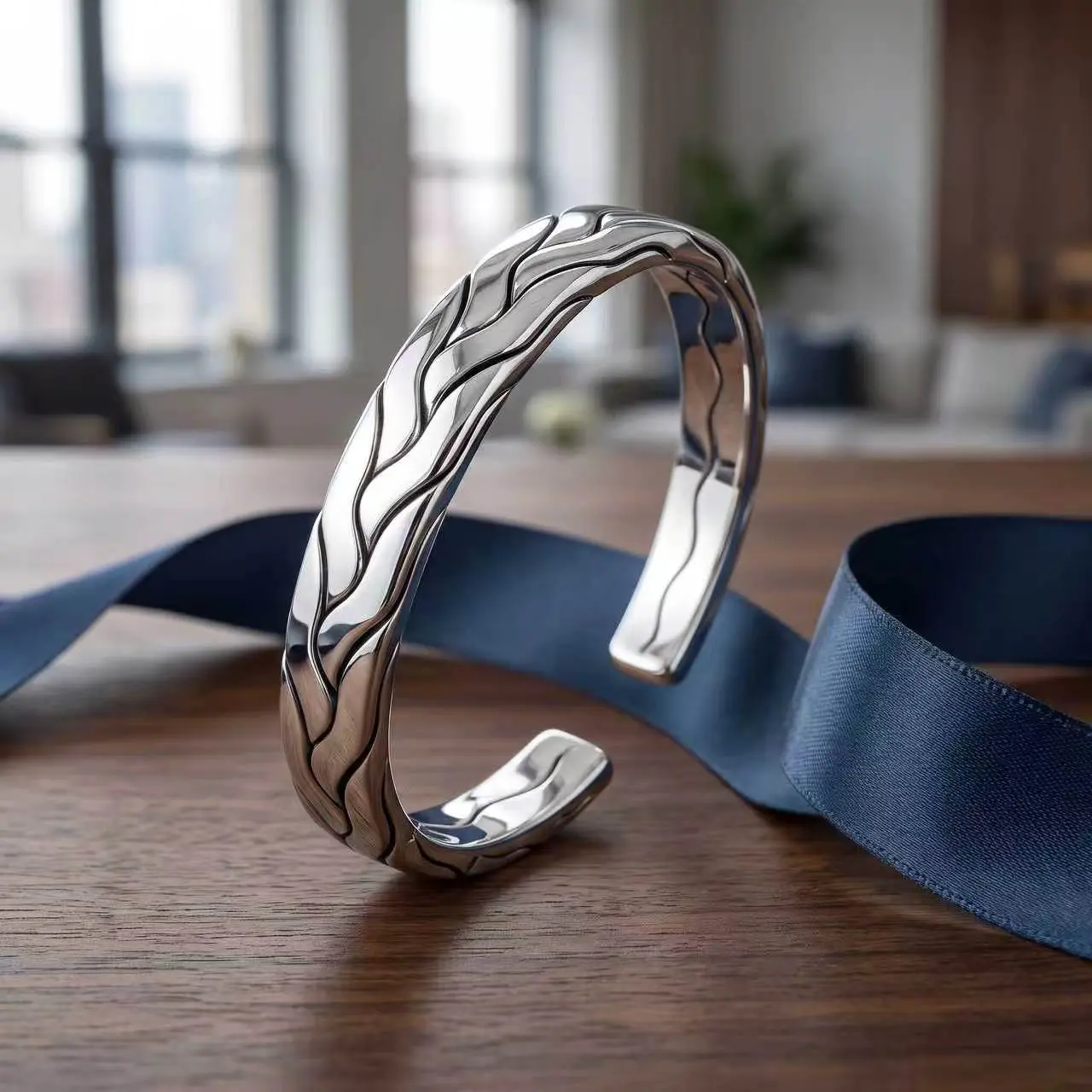 Elegant Silver Cuff Bracelet with Wavy Design Perfect for Everyday Wear and Special Occasions