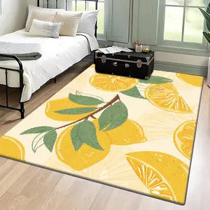Velvet + Soft Comfort Fresh Style Lemon Leaf Elements Pattern Printed Carpet, Home Decoration Carpet, Decorative Area Rug, Living Room Large Carpet Sofa Cushion Door Mat Coffee Table Mat Bedroom Carpet Bedside Carpet