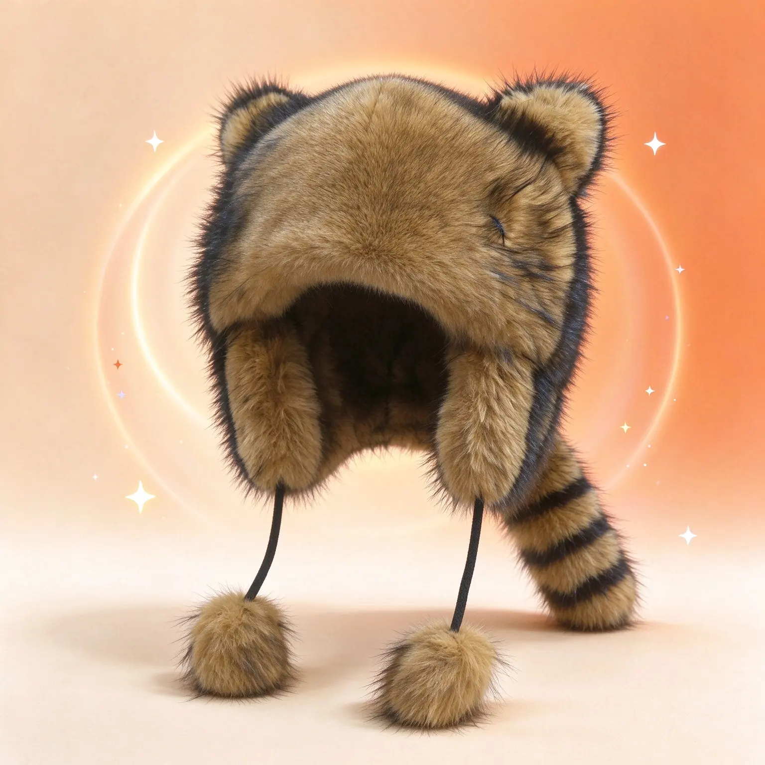 Unisex Y2K Faux Fur Raccoon Tail Beanie Hat, Detachable Fuzzy Earmuffs with Adjustable Drawstring, Soft Warm Winter Cap for Cold Weather Streetwear, Alternative Fashion, Outdoor Activities, Travel and Everyday Wear