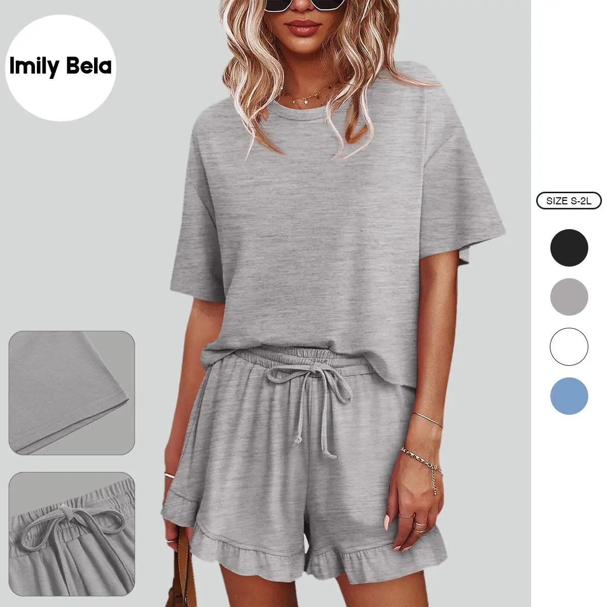 Imily Bela Womens Pajamas Set Lounge Sets Cropped Short Sleeve T Shirts Drawstring Ruffle Shorts Soft Sleepwear Imily Bela Womens Pajamas Set Lounge Sets Cropped Short Sleeve T Shirts Drawstring Ruffle Shorts Soft Sleepwear