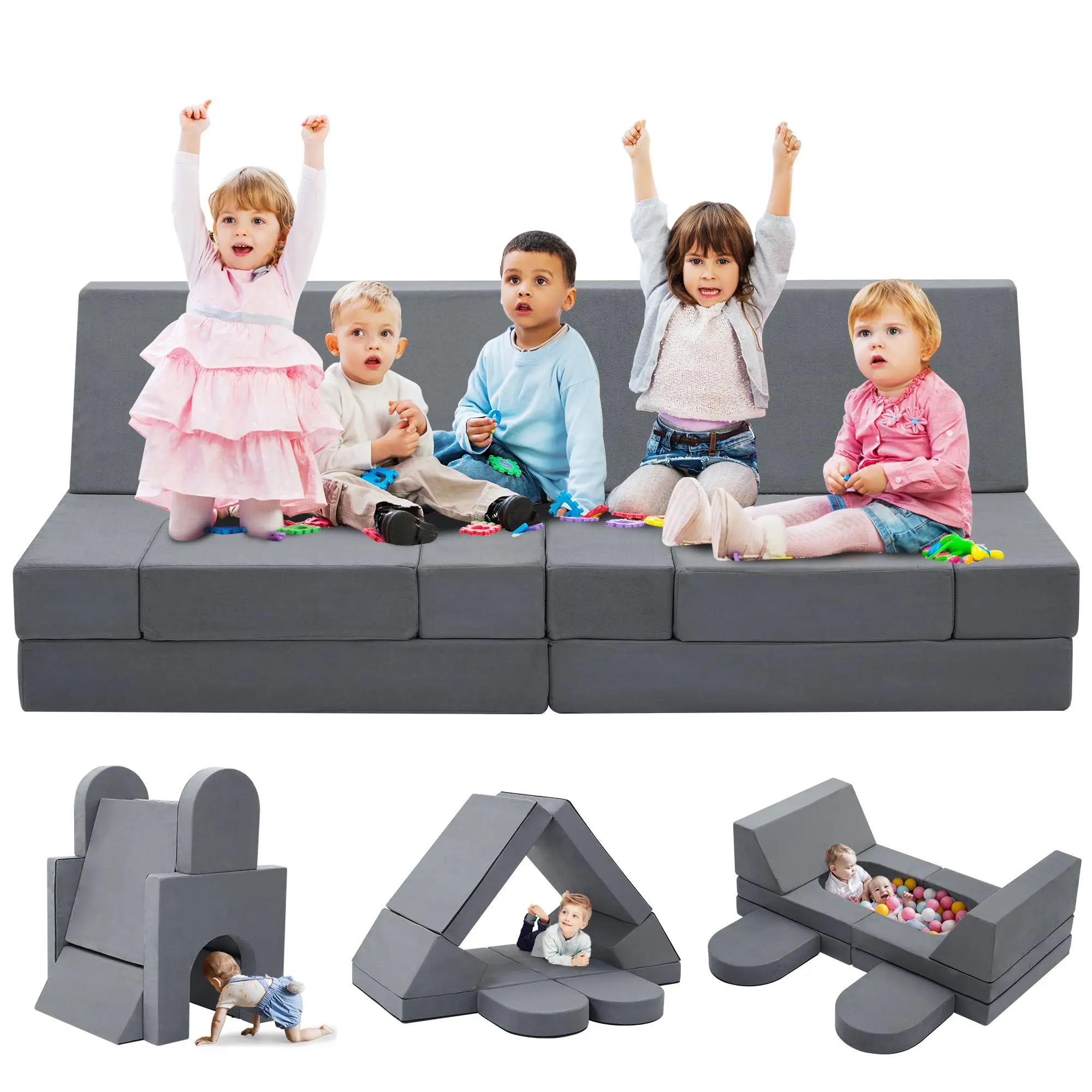 Christmas gift idea,Topwin Large-Scale Digging Sofa, Gray – Modular Play Couch for Playroom & Bedroom, Instant Expansion, Comfortable & Durable