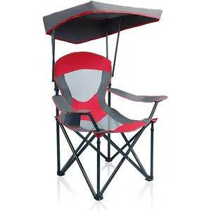 Heavy Duty Canopy Camping Chair, 350 lbs Capacity Oversized Folding Chair with Adjustable Sunshade, Portable Sunshade Chair with Cup Holder for Beach, Fishing, Outdoor