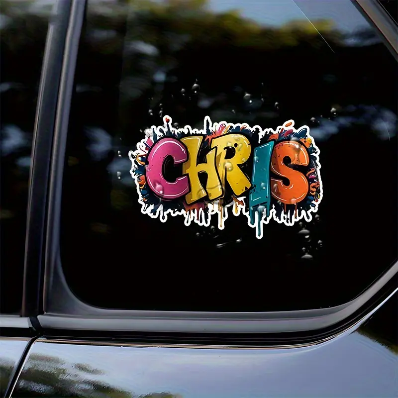 1PC Street Trendy Personal Graffiti "CHRIS" Name Sticker For Motorcycles,  Personalized Color Graffiti Name + Drip Splatter Decor With Exclusive Custom Personal Trend Vibe In Daily Use A Must-Have For Name Custom Fans & Graffiti Iridescent Style Fans