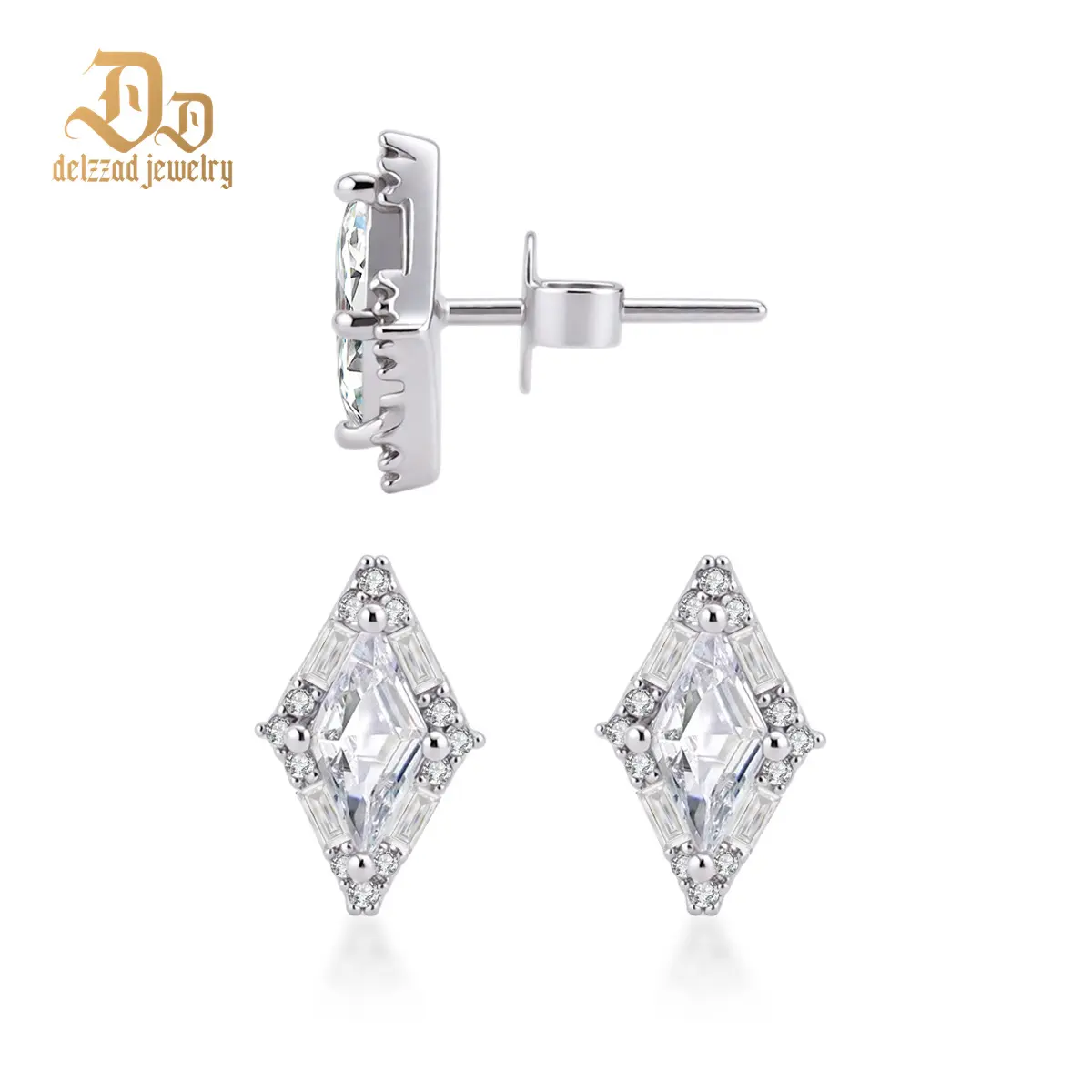 Delzzad The Noble Prism Stud Earrings Lozenge Earrings Zirconia Jewelry Copper Studs Perfect Birthday Engagement Wedding Anniversary Christmas Valentine's Day Mother’s Day Gifts
