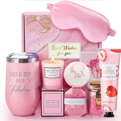 Birthday Gifts for Women, Mom, Sister, Friend: Unique Pink Self Care Spa Relaxation Baskets Set, Christmas, Holiday, Valentines Day Presents for Her, Girlfriend, Grandma, Wife, Bestie, Coworkers