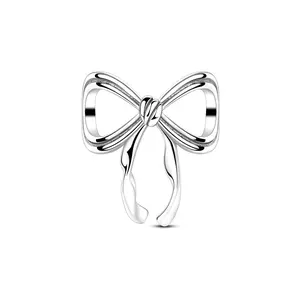 MULA bow pendant, made of 925 silver or 18K gold - simple geometric design, can be used with Pandora bracelets and necklaces, an elegant gift for women and girls