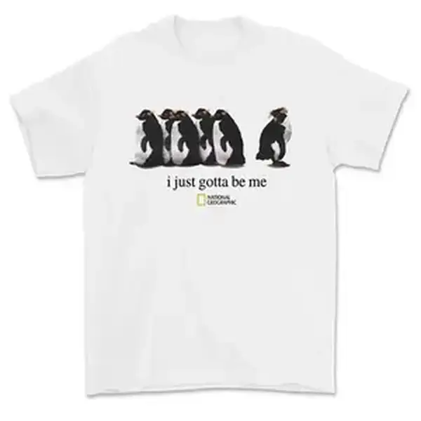 I Just Gotta Be Me National Geographic Penguin Shirt, Trending Shirt Gifts Suitable for Him, Her, Menswear Top, Tshirt men, Streetwear Tropical Cotton Domestic Tee Casual Crewneck Shortsleeve White