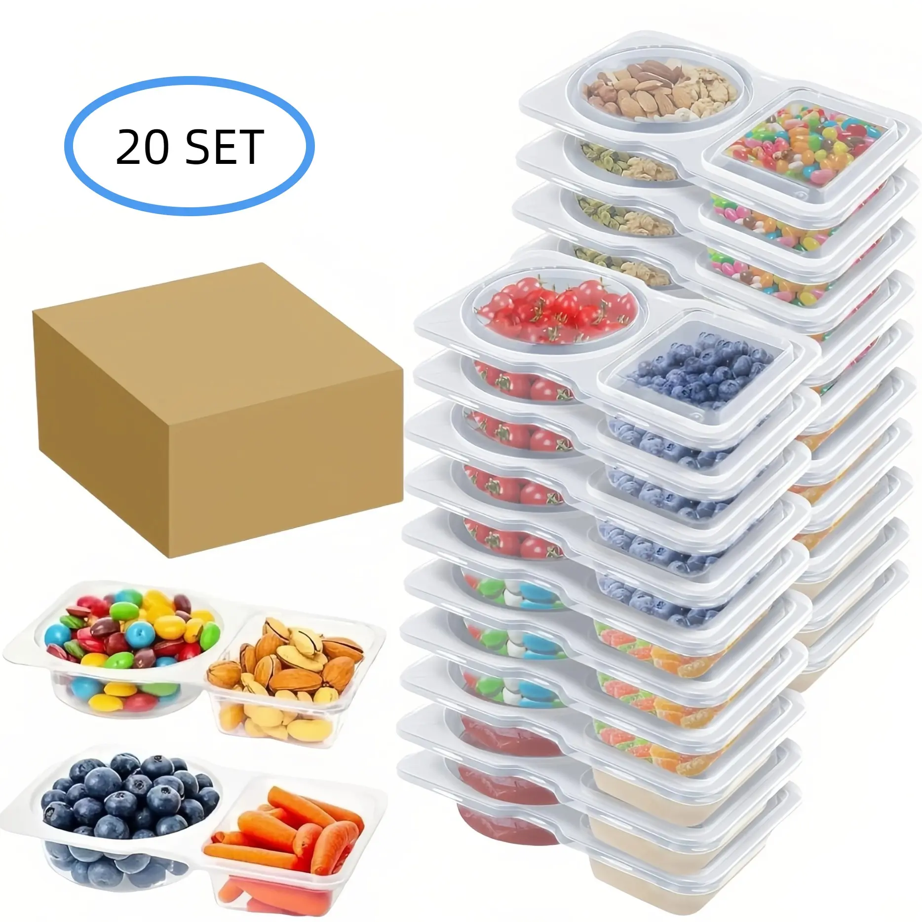 20 Sets, snack containers, Reusable snack box, Portion Control Containers, reusable snack containers with lids, Plastic Food Storage, Clear Containers, Stackable Plastic Container, Kitchen Storage Food, Leakproof Food Containers, Lidded Storage Container
