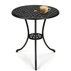 Patio Bistro Table, 24" Cast Aluminum Round Outdoor Bistro Table with 2" Umbrella Hole, Durable Anti-Rust Small Patio Table for Porch, Garden, Backyard, Balcony, Black