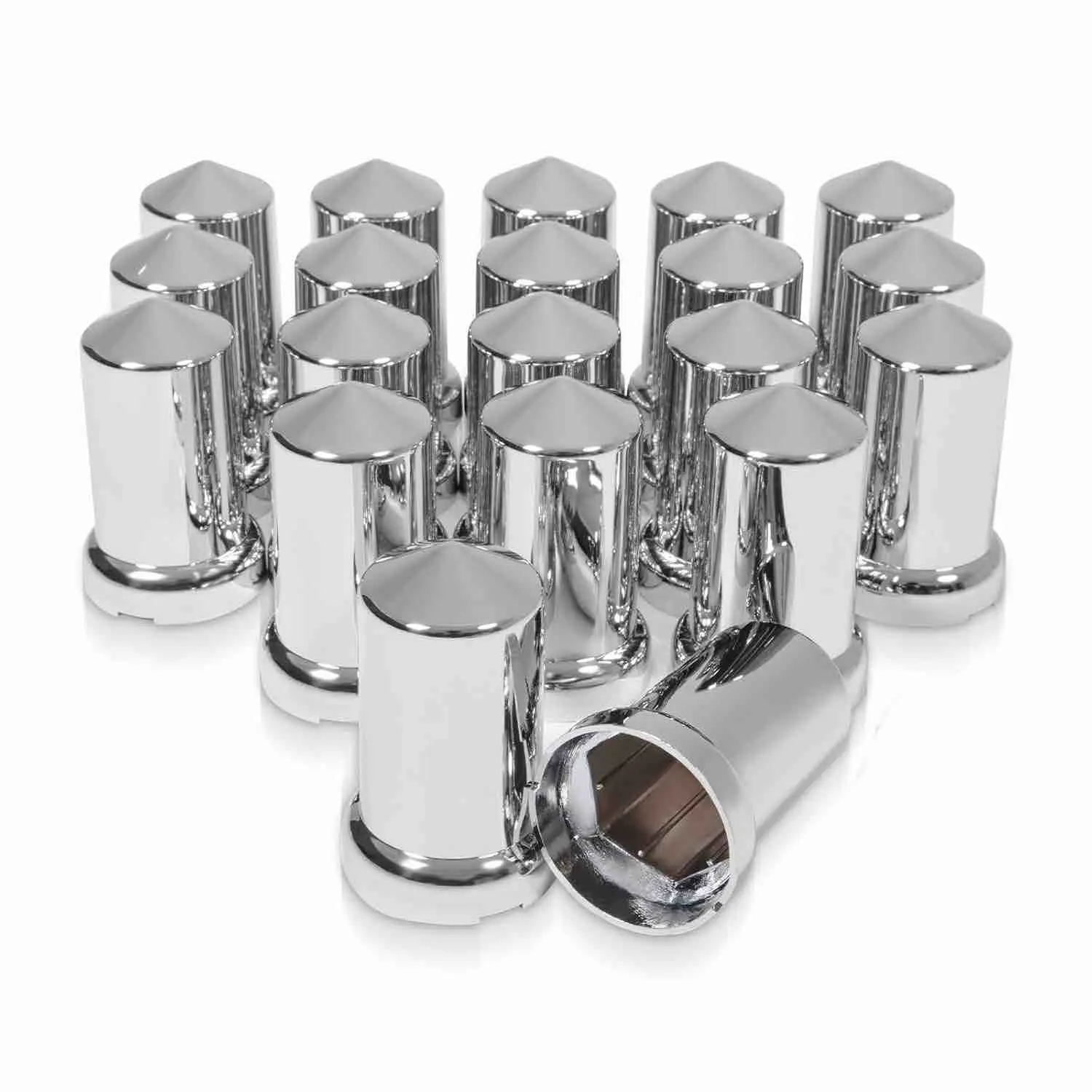 33mm Chrome Bullet-Tip Flanged ABS Plastic Push-On Lug Nut Covers, Rust-Resistant for Long Service, Aerodynamic Car Parts with Rugged Look, Auto Accessories for Cars & Semi Trucks