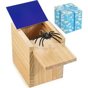 Spider Prank Box, 1 Count Funny Wooden Box Spider Prank Toy, Hilarious Halloween, Christmas, or Birthday Surprise Gift  for Adults and Kids