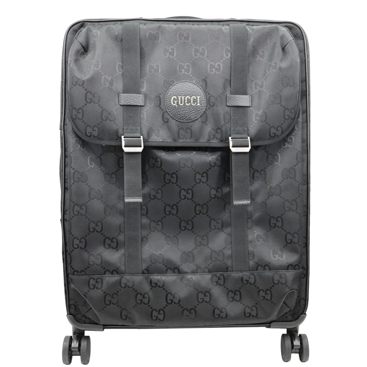 Pre-owned GUCCI Monogram Econyl Nylon and Leather Travel Bags Off The Grid Monogram Econyl Nylon Trolley Bag Black 674231