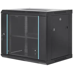 VEVOR 9U Wall-Mounted Server Network Cabinet, 15.5'' Depth, Secure Rack Enclosure, Supports up to 200 lbs, Features Lockable Glass Door and Side Panels, Ideal for IT and A/V Gear