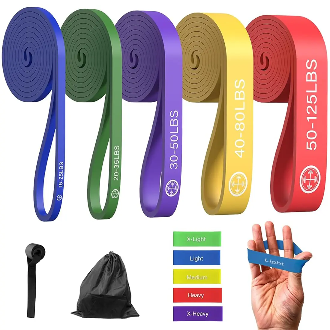 Exercise Bands，Set of 6 Resistance Bands for Working Out,Pull Up Bands Set,at Home Workout Equipment,Instruction Guide and Carry Bag Included, Fitness Training Band, Home Gym Gear