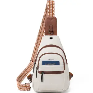 Leresas 7L Sling Bag for Women Gift Crossbody Bag Cross Body Purse Fanny Pack Chest Bag with Adjustable Guitar Strap Beige