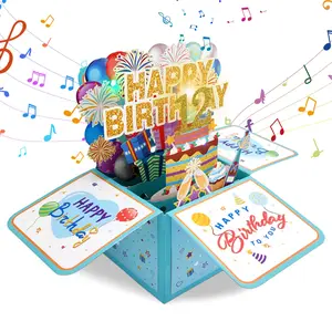 3D Pop Up Birthday Cards with Blowable LED Light Candle & Music & Colorful Lights,Funny Singing Light Up Happy Birthday Card,Musical Bday Gift Cards for Kids,Girls,Boys,Women,Men,Daughter,Son,Mom,Dad