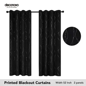 Deconovo Blackout Curtains (2 Panels) Grommet Dots Pattern for Bedroom, Living Room - Thermal Insulated Window Curtains lightblocking curtains