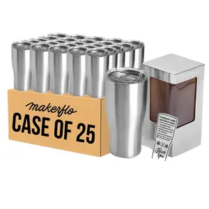 makerflo Silver 30 oz Curve Stainless Steel Tumbler Pack of 25 with Lid & Straw | Craft-Ready for DIY Gifts & Personalization (Epoxy, UV DTF, Vinyl, and Laser Engraving) - Not for Sublimation