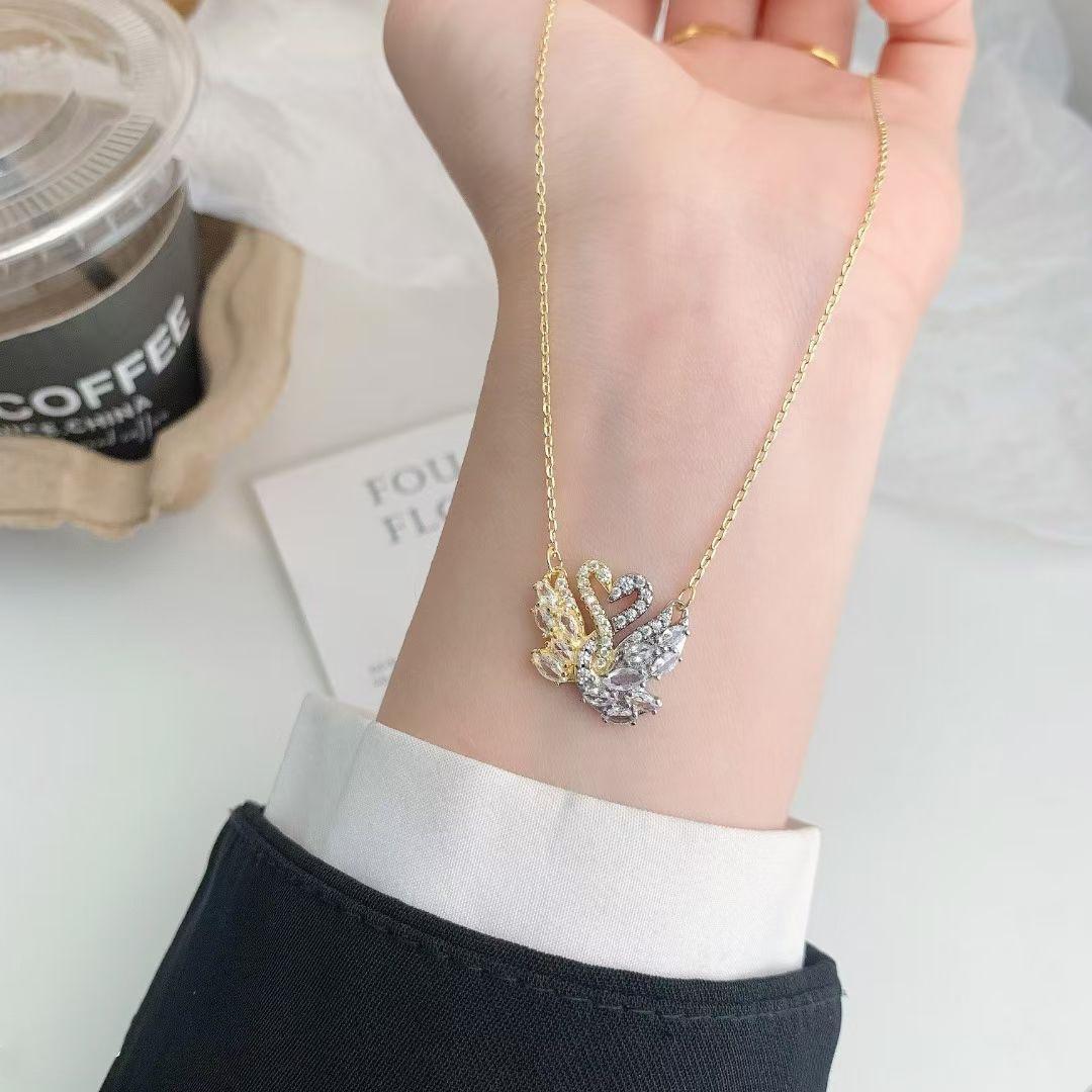 Women's Black White Gold Swan Necklace, Hugging Goose Design Fashion Jewelry Women's Black White Gold Swan Necklace, Hugging Goose Design Fashion Jewelry