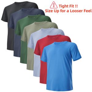 Men's 7-Pack Athletic Quick Dry T-Shirts - 92% Polyester 8% Spandex, Moisture Wicking, Breathable Crewneck Tees for Gym & Daily Wear, Regular Fit, Short Sleeve, Solid Color, Ideal for Running & Workouts