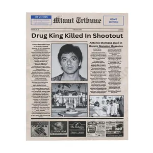 Pacino Tony Montana Newspaper Poster Print Scar Face Trendy Wall Art Canvas Prints Collectible Gift for Movie Enthusiasts High-Quality Solid Wood Frame Waterproof Design Unframed Wall Art (Canvas Only, No Frame Included)