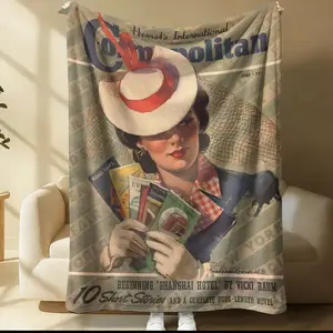 American Vintage Poster Style Print Blanket, All-Season Use, Suitable for Bed Sofa Car Room Decor Gift, Kids and Adults