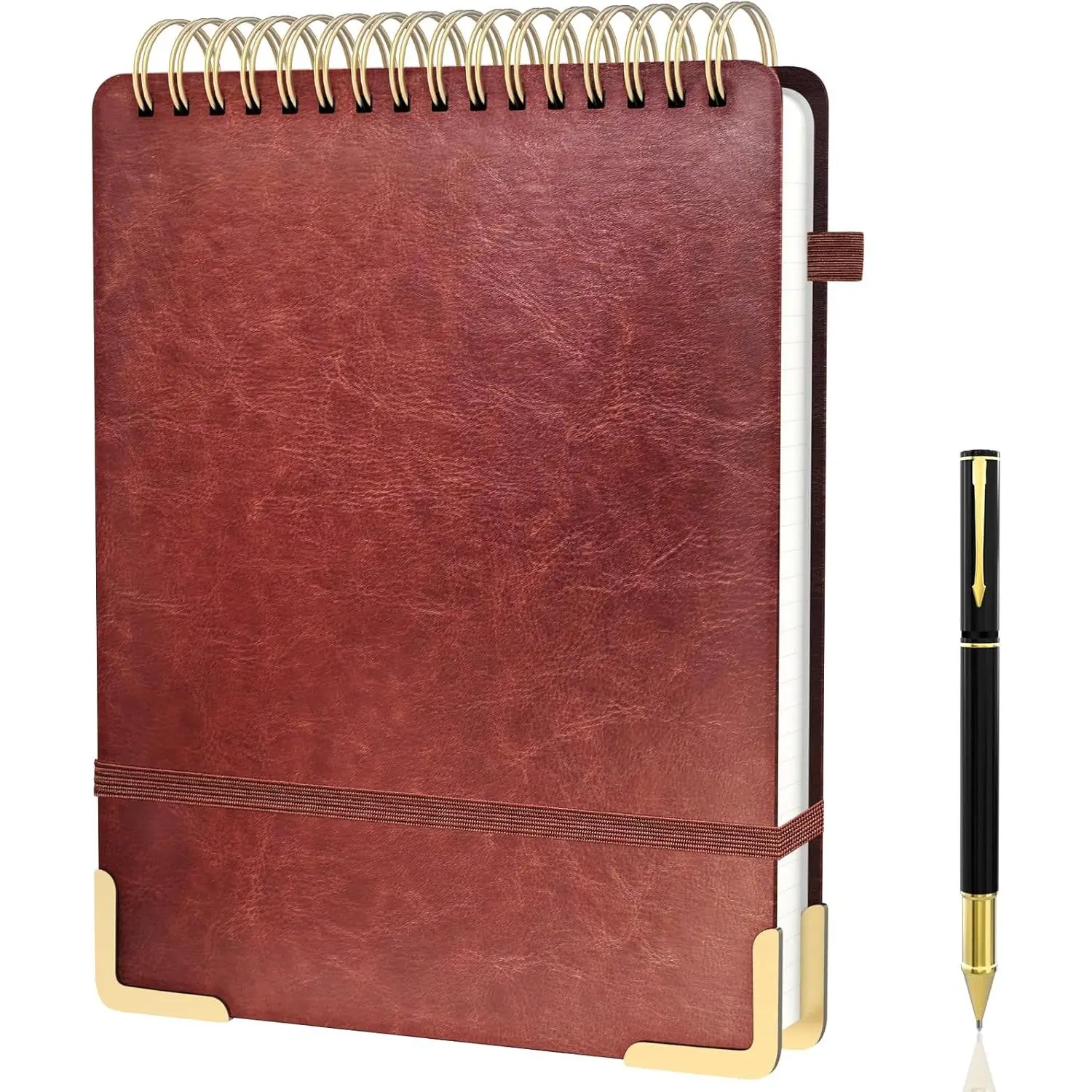 Brown A4 Leather Hardcover Lay Flat Notebook - 8.5"x11" Double Wire Top Bound, 240 Pages 100 gsm Lined Paper Left Handed Journal, 4-edged Corners, Back to School Haul Journaling Supplies Sketchbook Ideas Bookish Things for Work/School Gifting