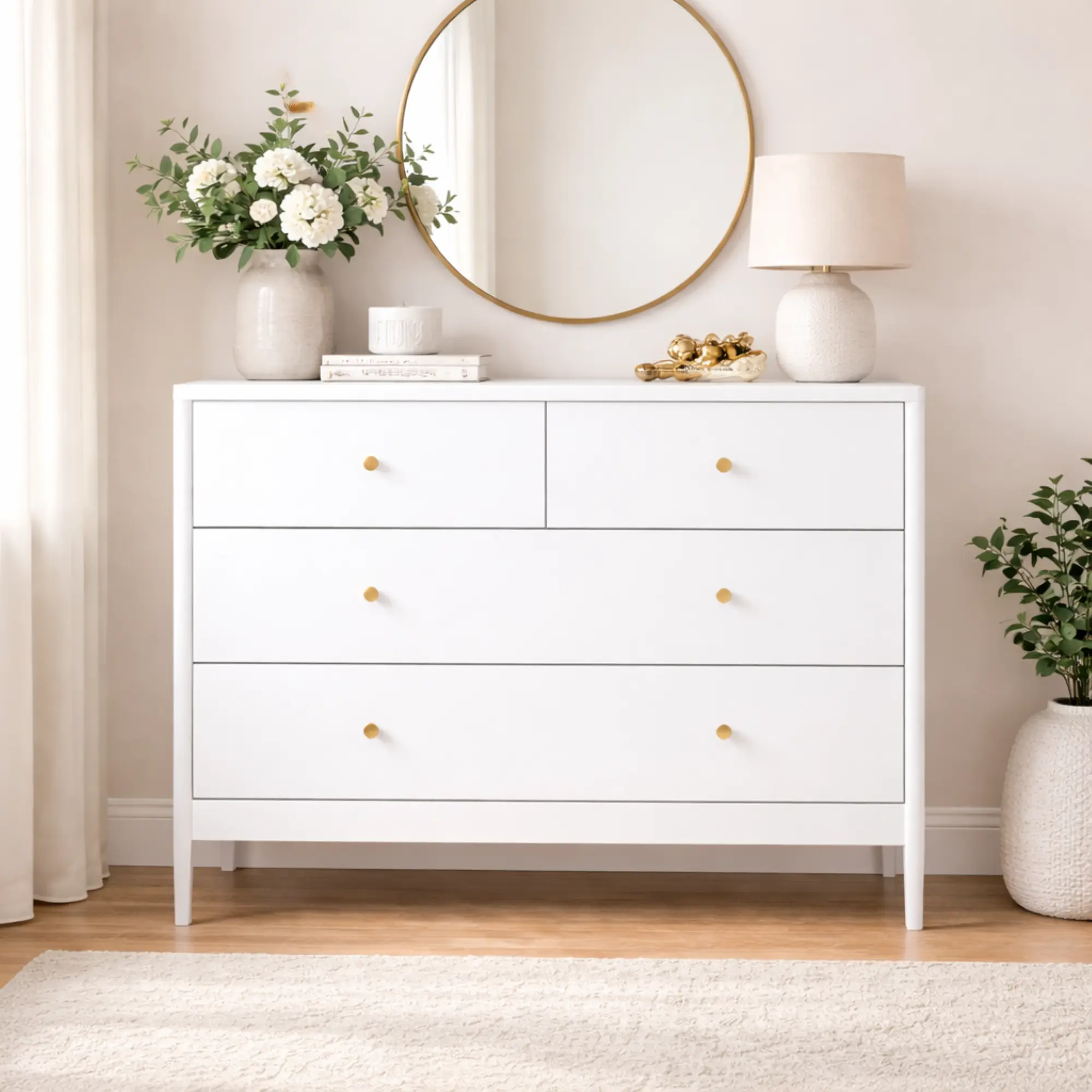 4-Drawer Dresser for Bedroom, Modern Storage Chest with Spacious Drawers & Anti-Tip Safety Kit, Nursery Organizer for Clothes Toys, Compact Wardrobe for Small Spaces