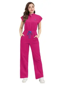 Drawstring Waist Medical Scrub Jumpsuit Multi-Pocket Nursing Uniform for Hospital Staff One-Piece Workwear
