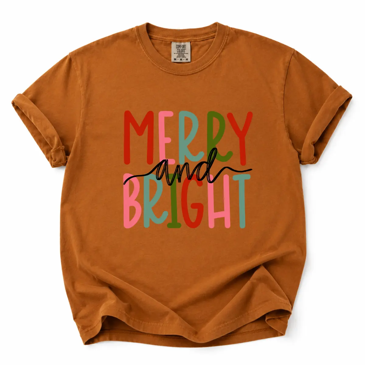 Comfort Colors Merry and Bright Christmas Tee, Minimalist Holiday Graphic Shirt, Cozy Winter Festive T-Shirt, Unisex Christmas Gift