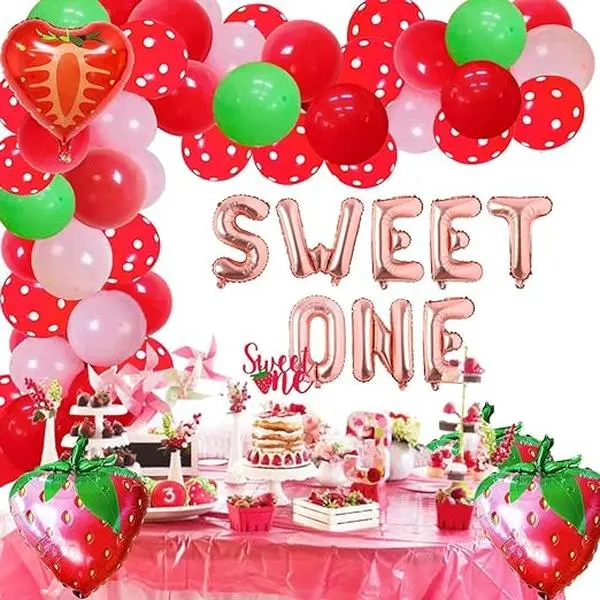 Strawberry pink red green Balloon Garland Kit, Strawberry Theme Birthday Party Decor  for Girl 1st 2nd Birthday Party Supplies Thick Circle