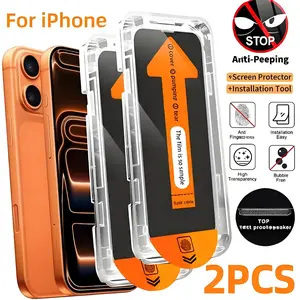 2-Pack Privacy Screen Protectors for iPhone 17 Pro Max, 17 Pro, 17 Air Compatible with 16, 15, 14, 13, 12, 11 Pro Plus Anti-Spy Tempered Glass Smartphone Screen Protector with Dust-Free Installation Kit Scratch-Resistant, Drop-Proof, Privacy Protection