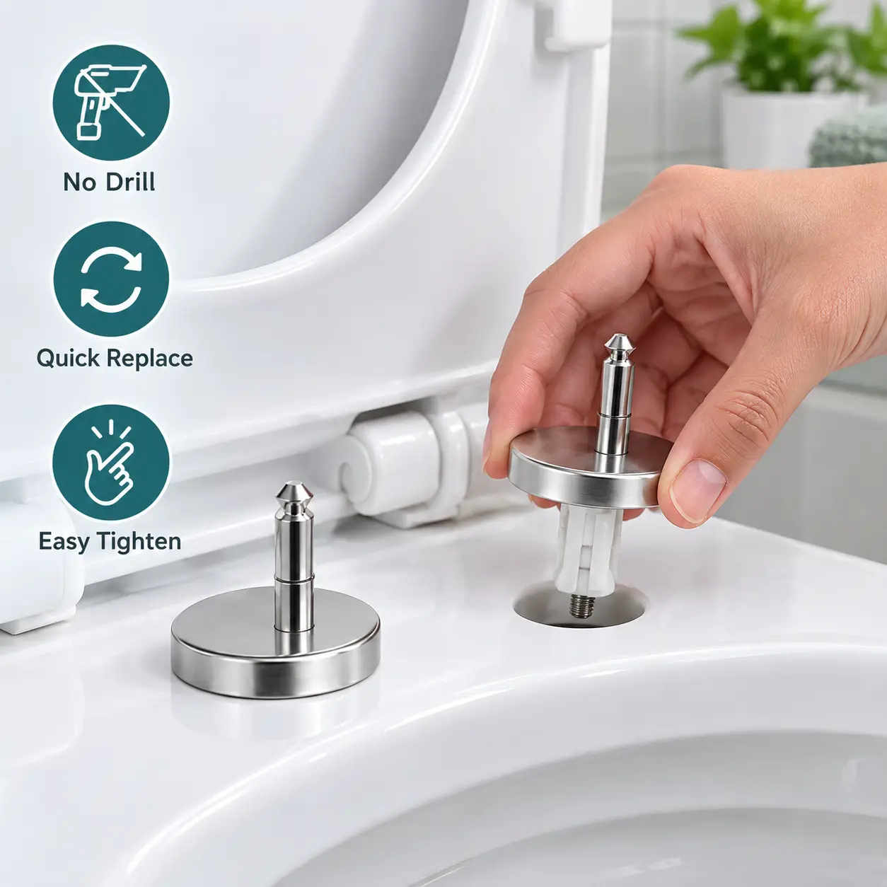 2-Pack Universal Toilet Seat Expansion Screw Bolts, Thickened Stainless Steel Top-Mount Fixing Kit for Loose Toilet Seats