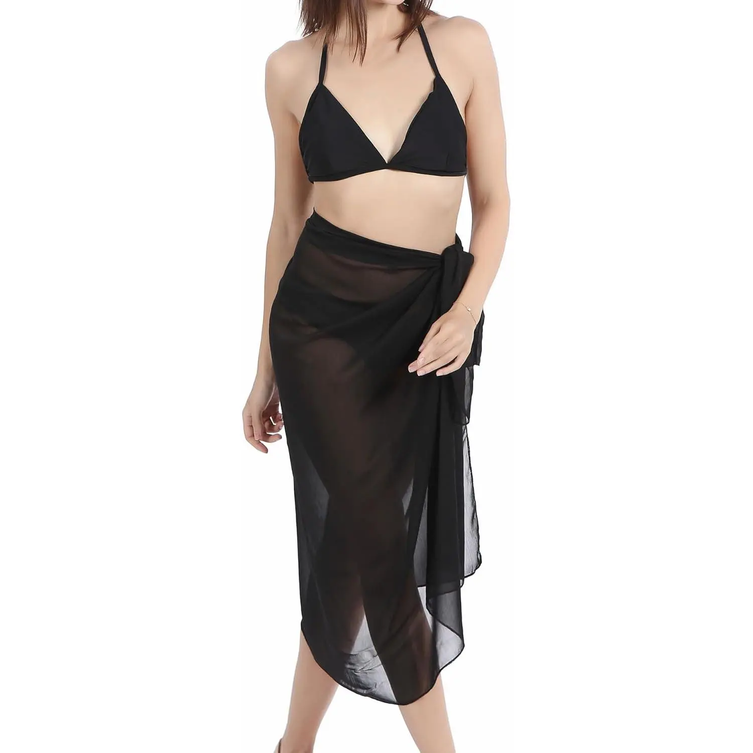 Women's Chiffon Bikini Wrap Skirt, 57.87'' x 39.37'' Solid Color Printed Swimwear Cover-Up, Comfortable to Wear Mini Skirt for Beach Resort Use, Keeps Cool Bathing Suit Accessory, Resort Wear, Beachwear, Multicolour Coconut Palm #1