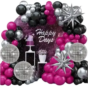 Happy Days Disco Blast Star Aluminum Foil Balloon Kit Rose Red Black Latex Balloon Arch Kit for Birthday Wedding Party Scene Decoration
