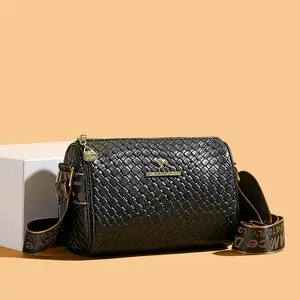 Woven Pattern Crossbody Camera Bag - Adjustable Wide Strap Shoulder Purse for Everyday Use